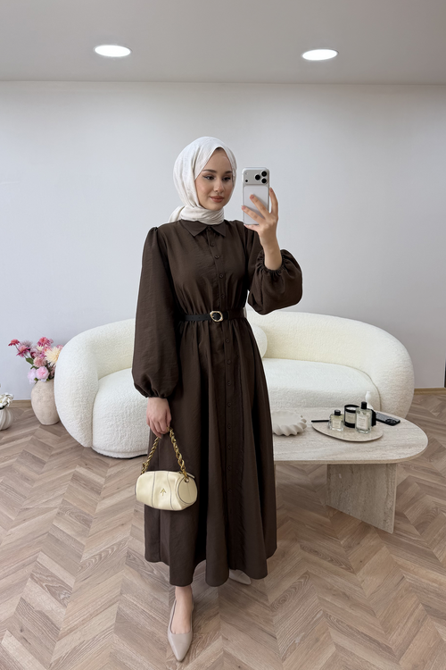 Aller Kemerli Elbise Kahve