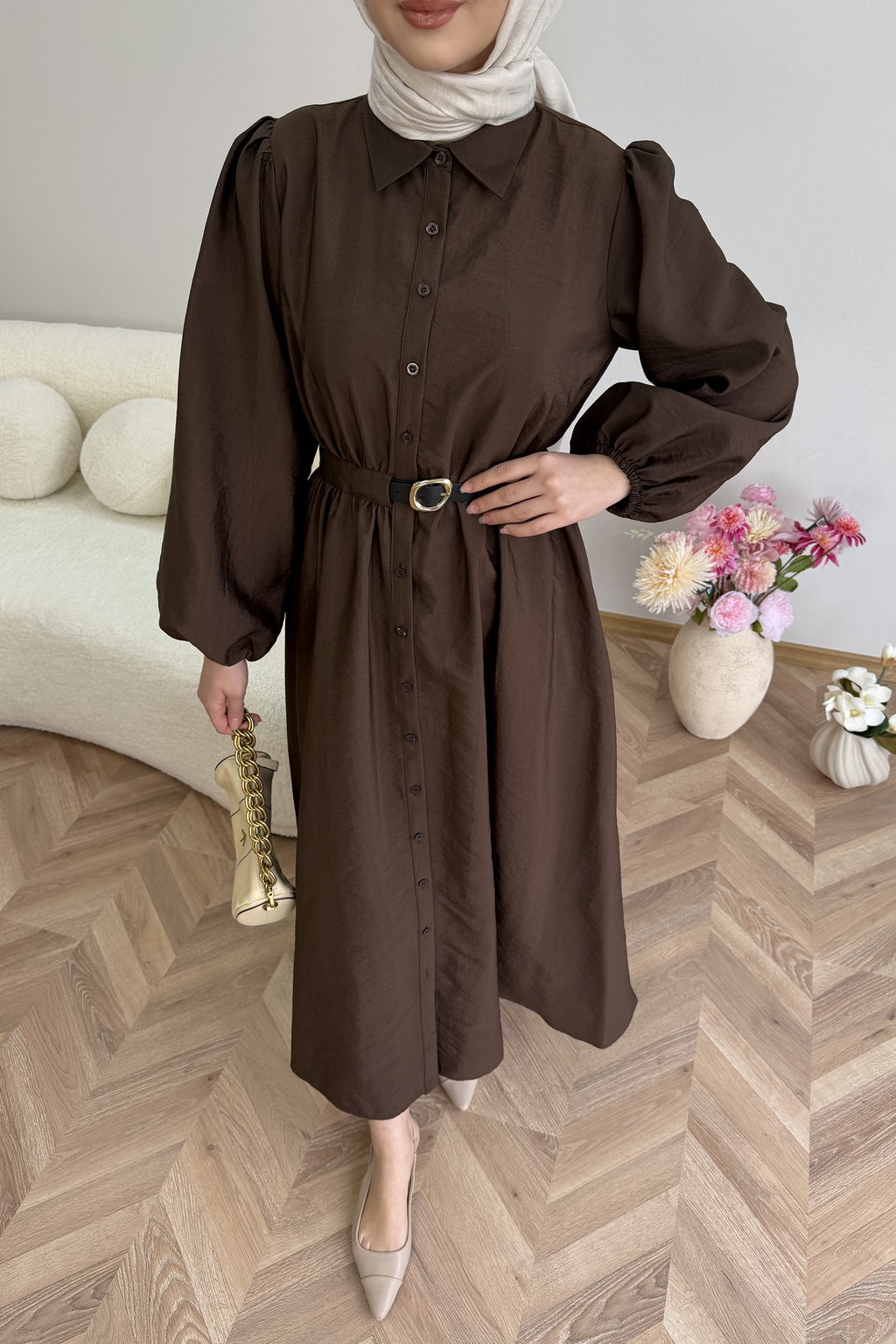 Aller Kemerli Elbise Kahve