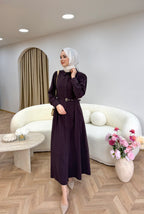 Düğmeli Modal Elbise Bordo
