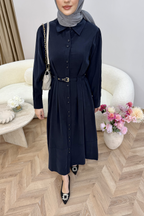 Düğmeli Modal Elbise Lacivert