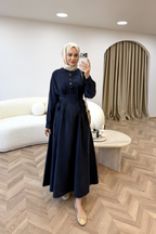 Nervür Detaylı Elbise İndigo