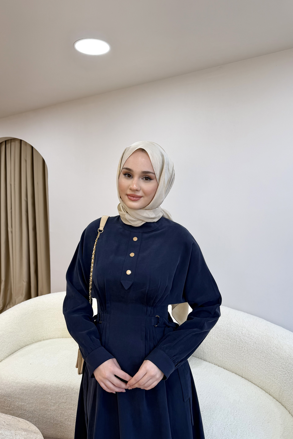 Nervür Detaylı Elbise İndigo