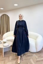 Nervür Detaylı Elbise İndigo