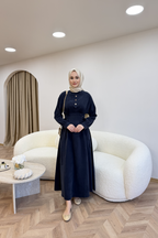 Nervür Detaylı Elbise İndigo