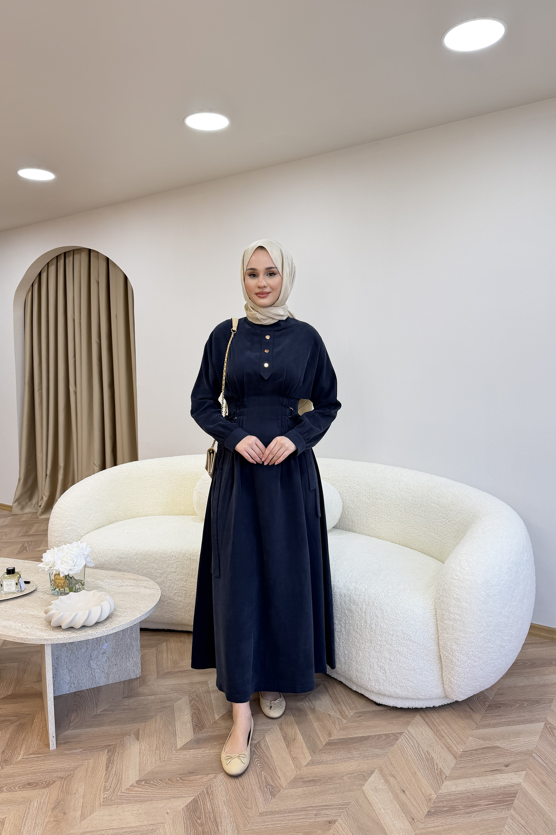 Nervür Detaylı Elbise İndigo