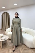 Nervür Detaylı Elbise Çağla