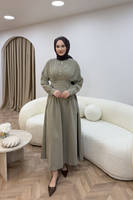 Nervür Detaylı Elbise Çağla