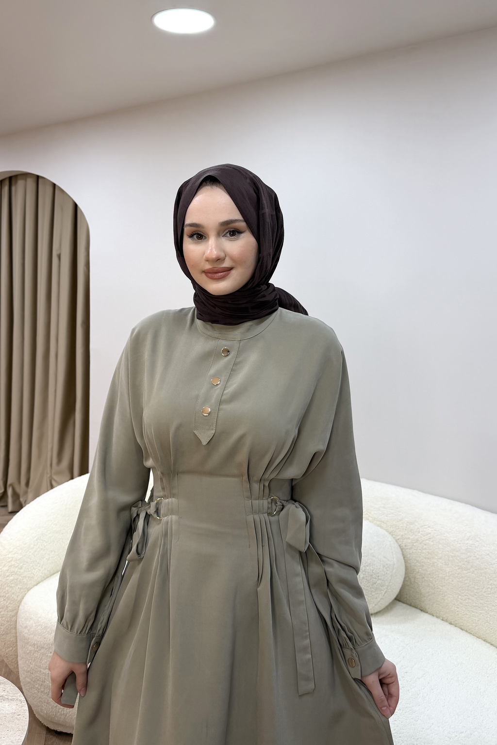 Nervür Detaylı Elbise Çağla