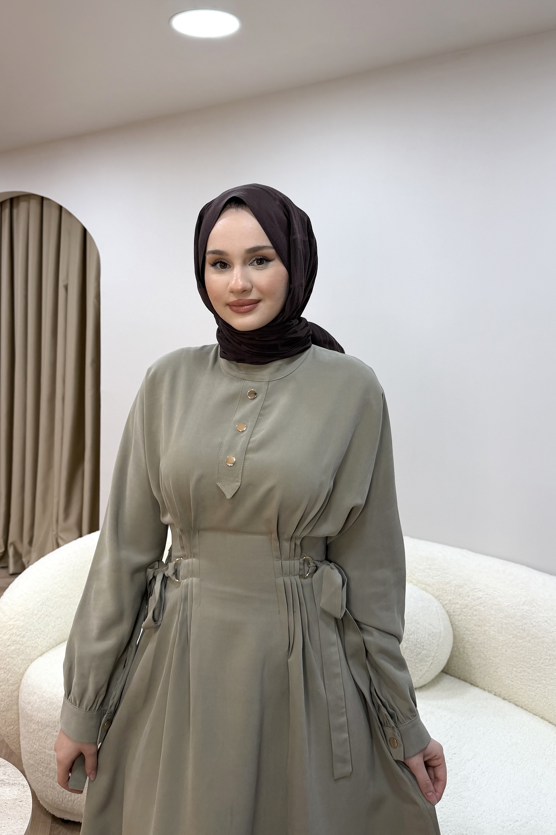 Nervür Detaylı Elbise Çağla