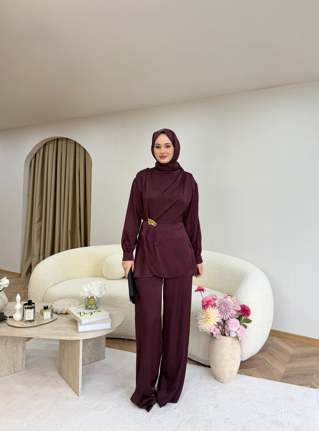 Ramin Saten Takım Bordo