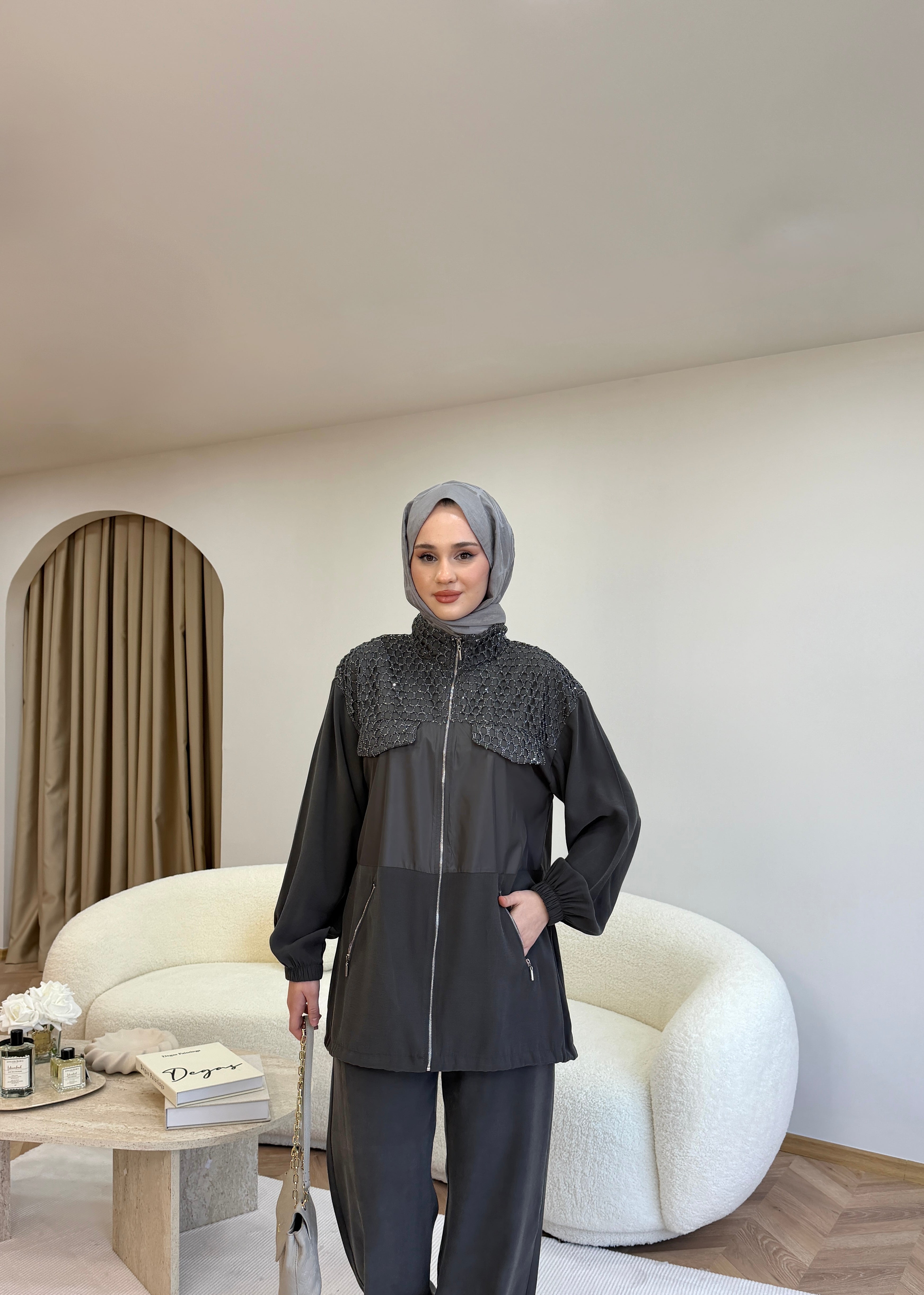 Riana Fileli Takım Gri