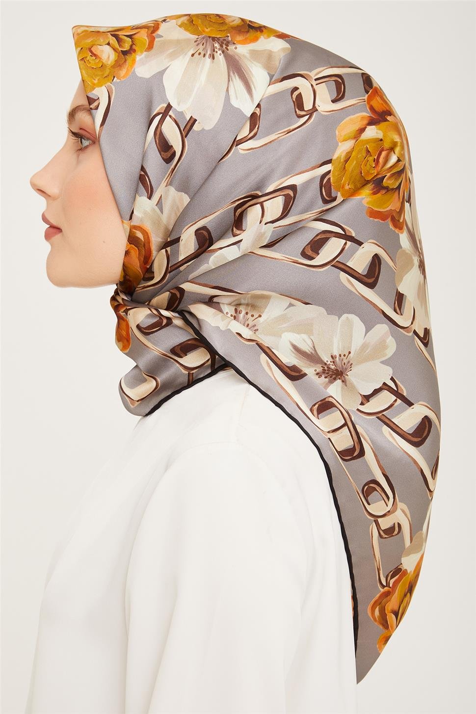 Armine 23 Kış  İpek Eşarp-3 Gri