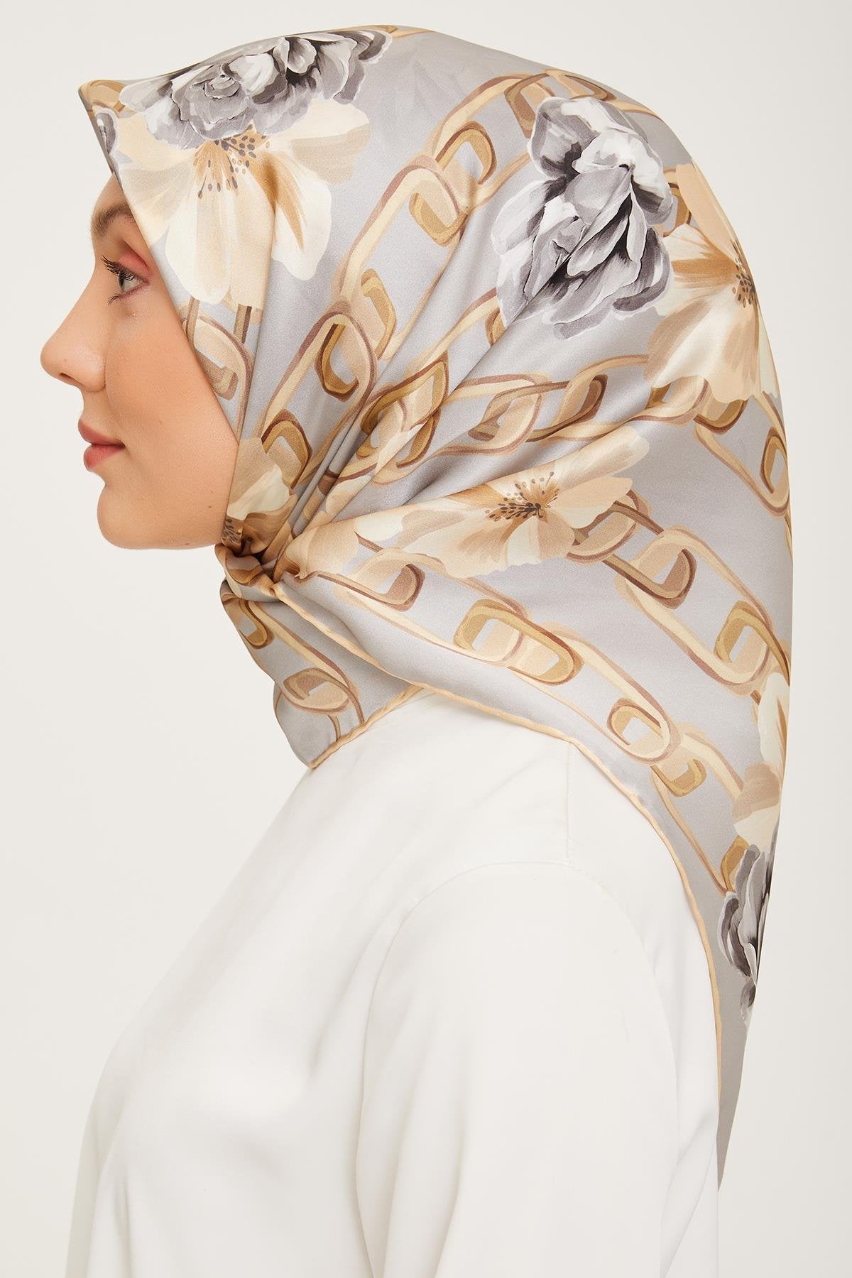 Armine 23 Kış  İpek Eşarp-3 Gümüş