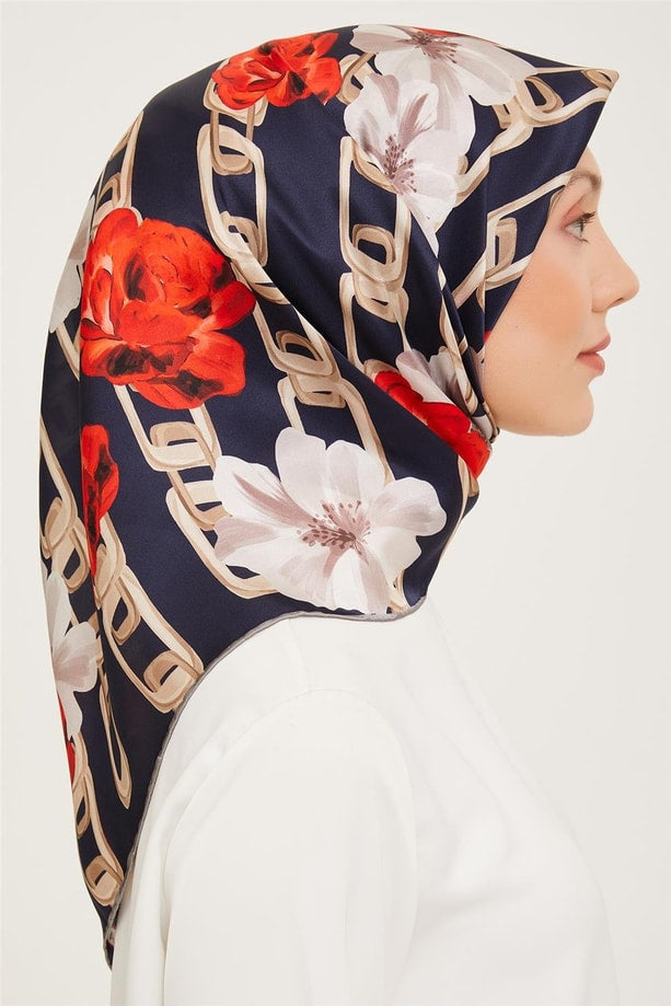 Armine 23 Kış  İpek Eşarp-3 Lacivert