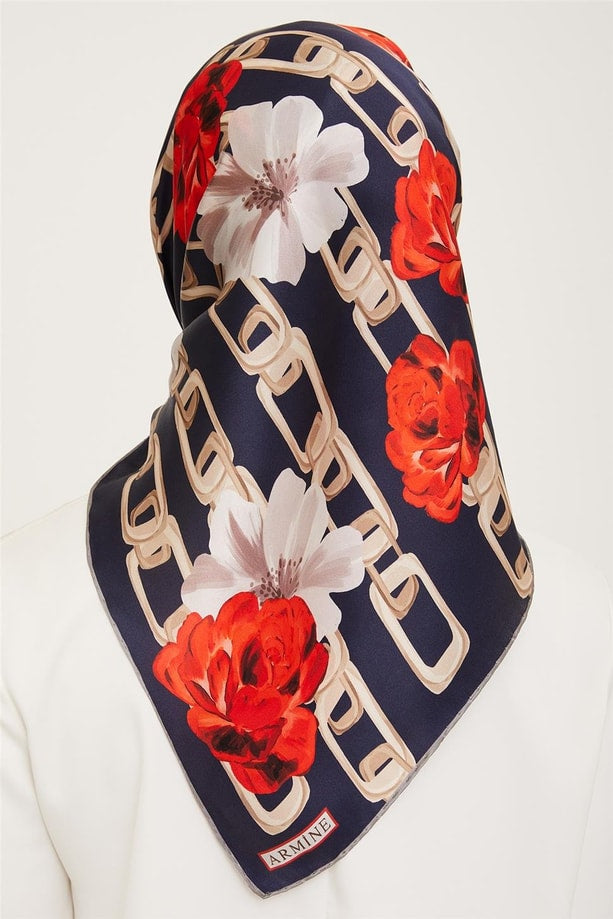 Armine 23 Kış  İpek Eşarp-3 Lacivert