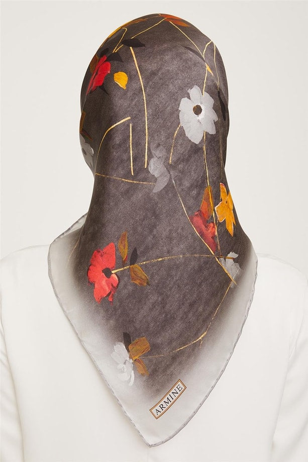 Armine 23 Kış  İpek Eşarp-4 Gri