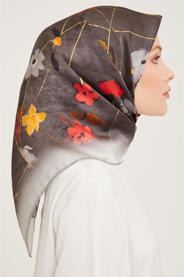 Armine 23 Kış  İpek Eşarp-4 Gri