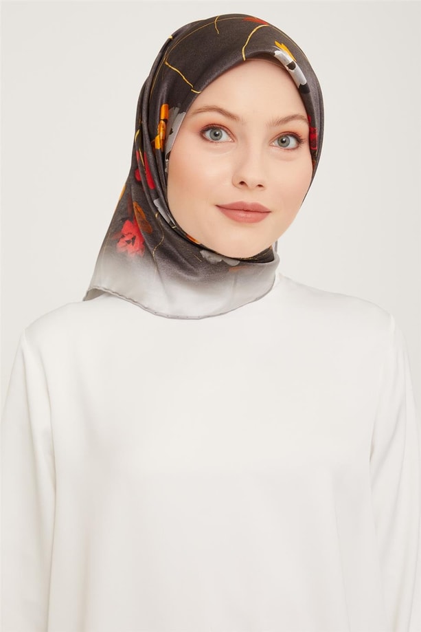 Armine 23 Kış  İpek Eşarp-4 Gri