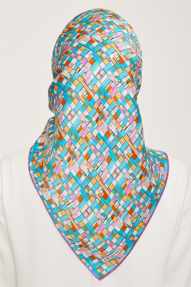 Armine 23 Kış  İpek Eşarp-7 Mavi