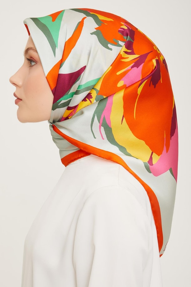 Armine 23 Kış  İpek Eşarp-9 Turuncu