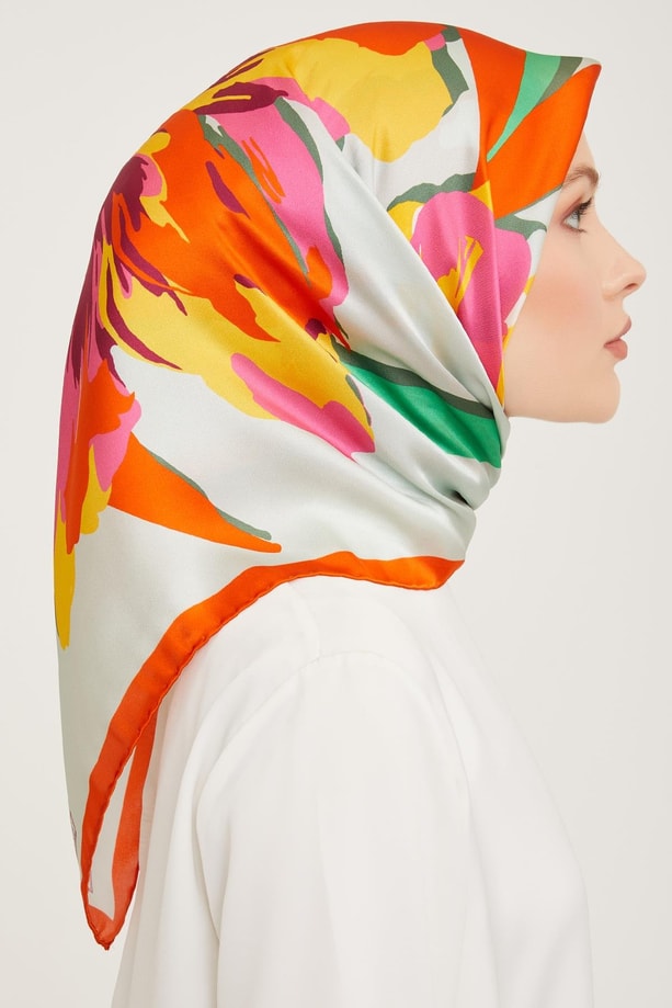 Armine 23 Kış  İpek Eşarp-9 Turuncu