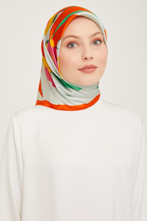 Armine 23 Kış  İpek Eşarp-9 Turuncu