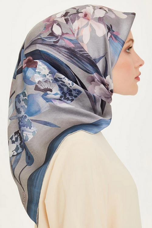 Armine 24 Winter Silk Scarf-21 Blue