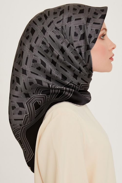 Armine 24 Winter Silk Scarf-23 Black