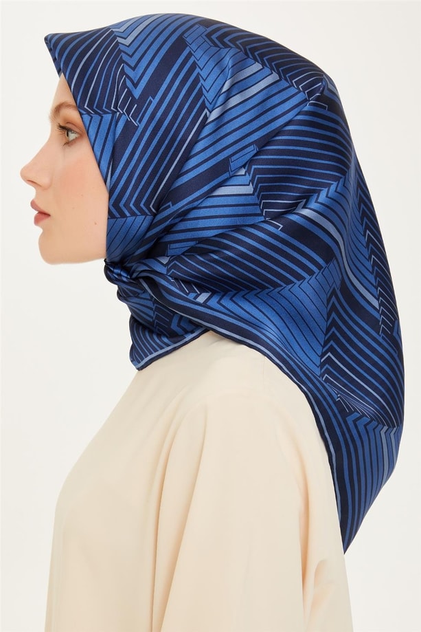 Armine 24 Kış İpek Eşarp-5 Gece Mavisi