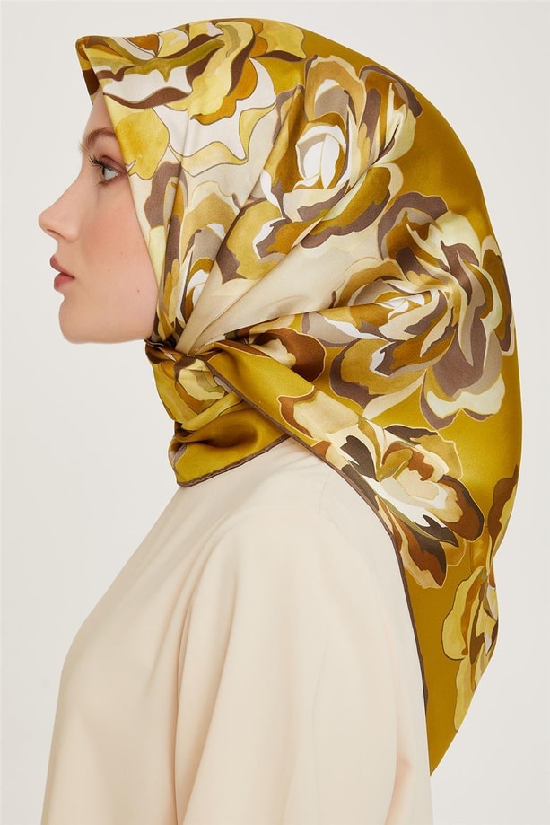 Armine 24 Kış İpek Eşarp-8 Yağ Yeşili