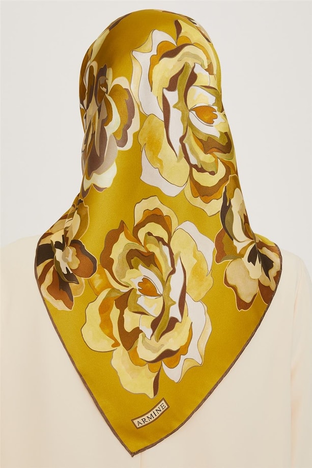 Armine 24 Kış İpek Eşarp-8 Yağ Yeşili