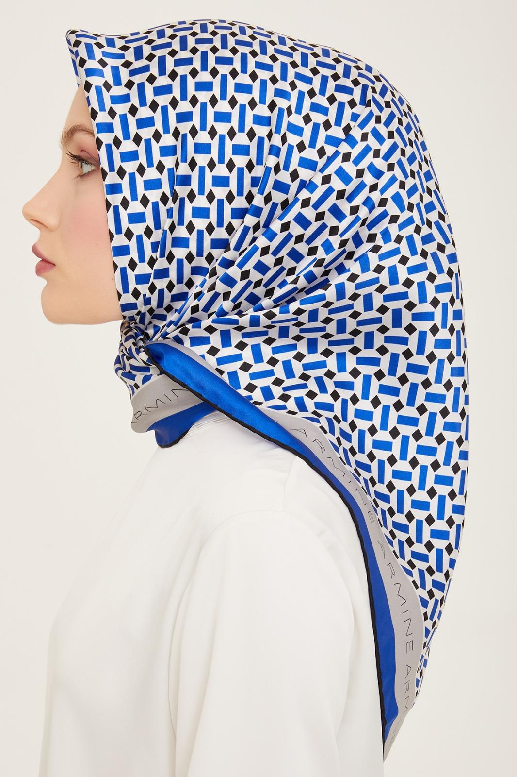 Armine 24yaz İpek Eşarp-20 Saks Mavisi