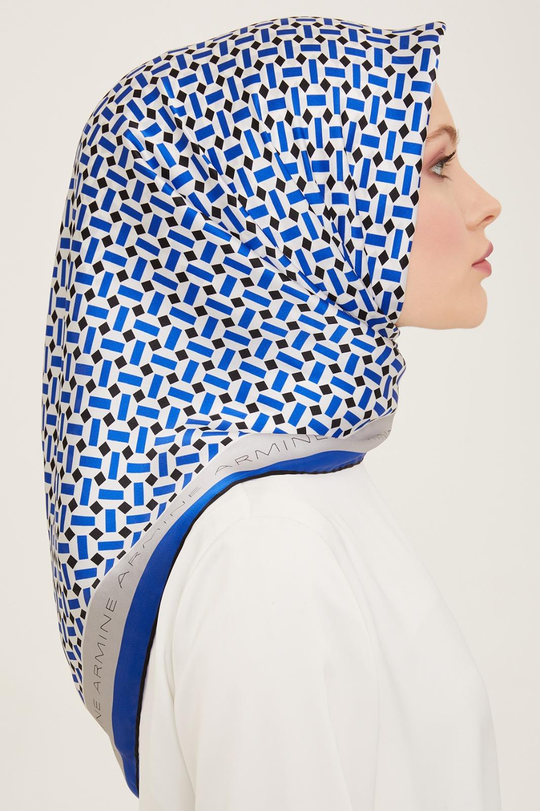 Armine 24yaz İpek Eşarp-20 Saks Mavisi