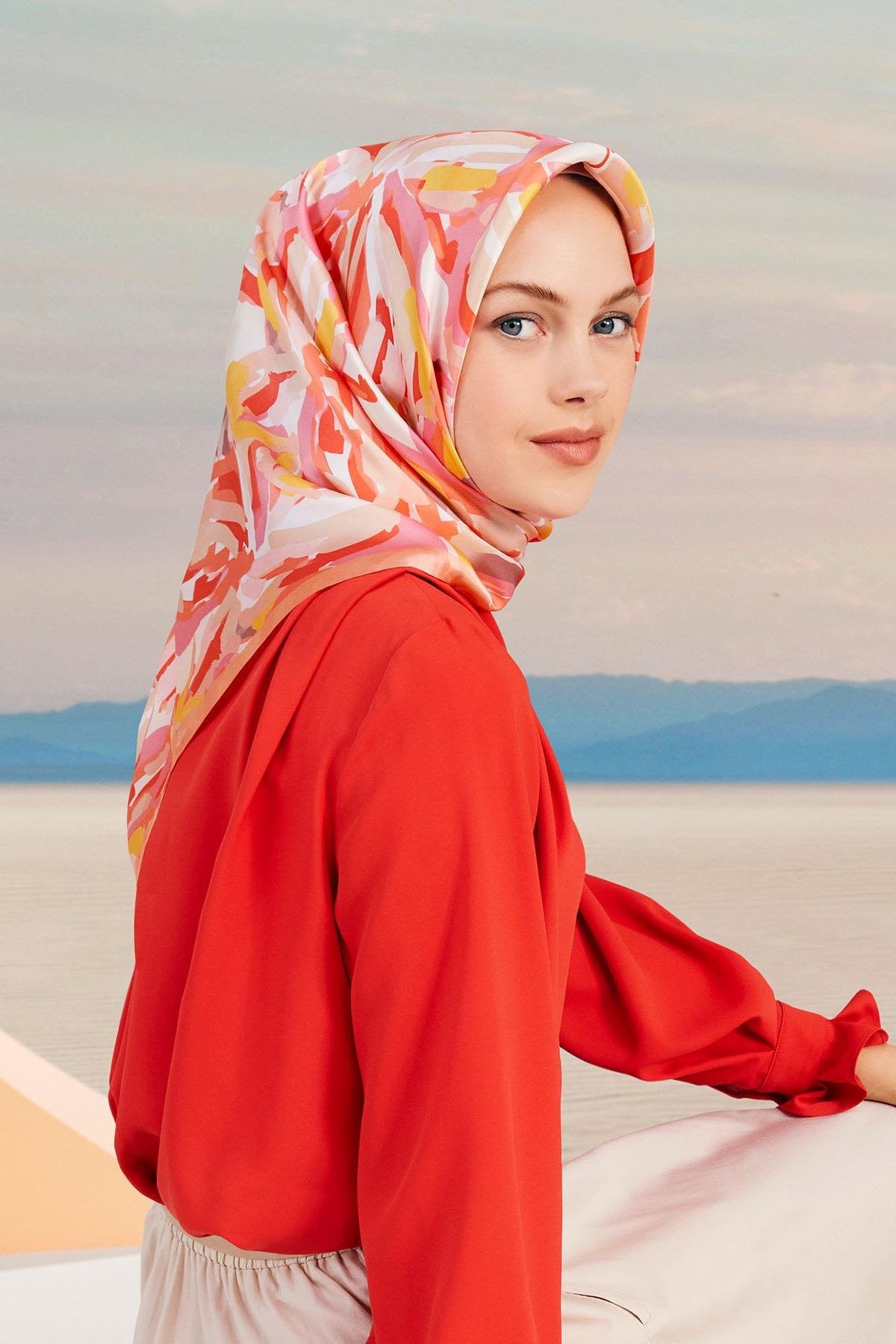 Armine 24yaz İpek Eşarp-29 Mercan