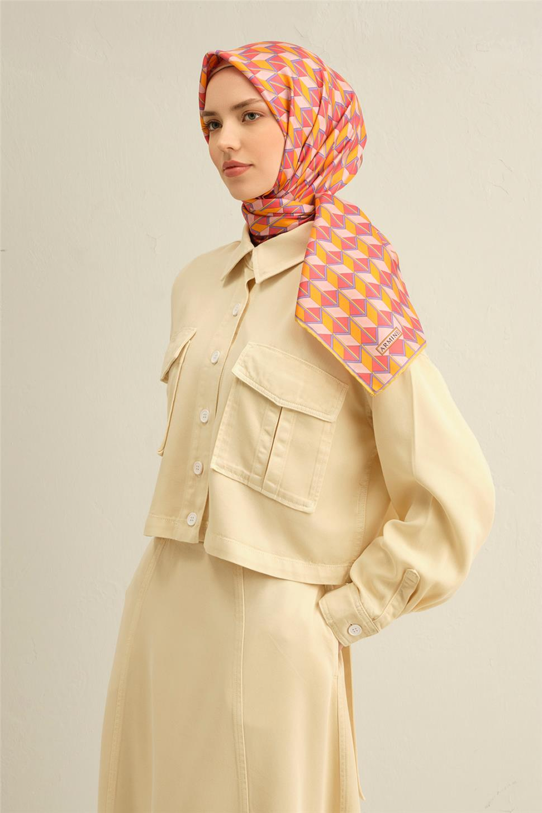 Armine 25 Yaz 9309 Saf İpek Twill Eşarp Pembe