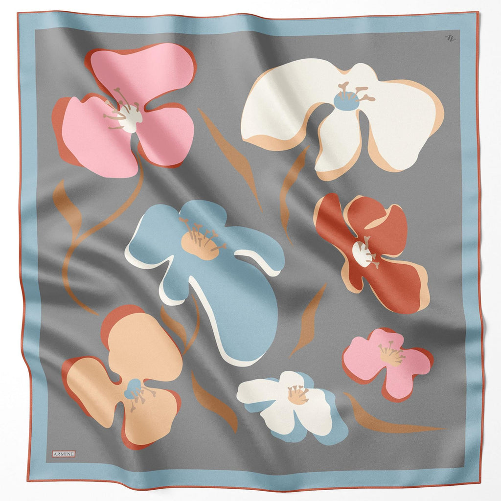Armine 25 Yaz 9317 Saf İpek Twill Eşarp Gri