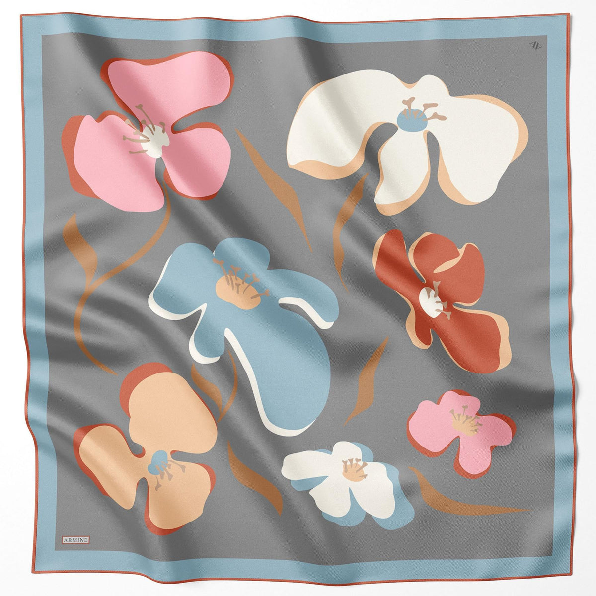 Armine 25 Yaz 9317 Saf İpek Twill Eşarp Gri