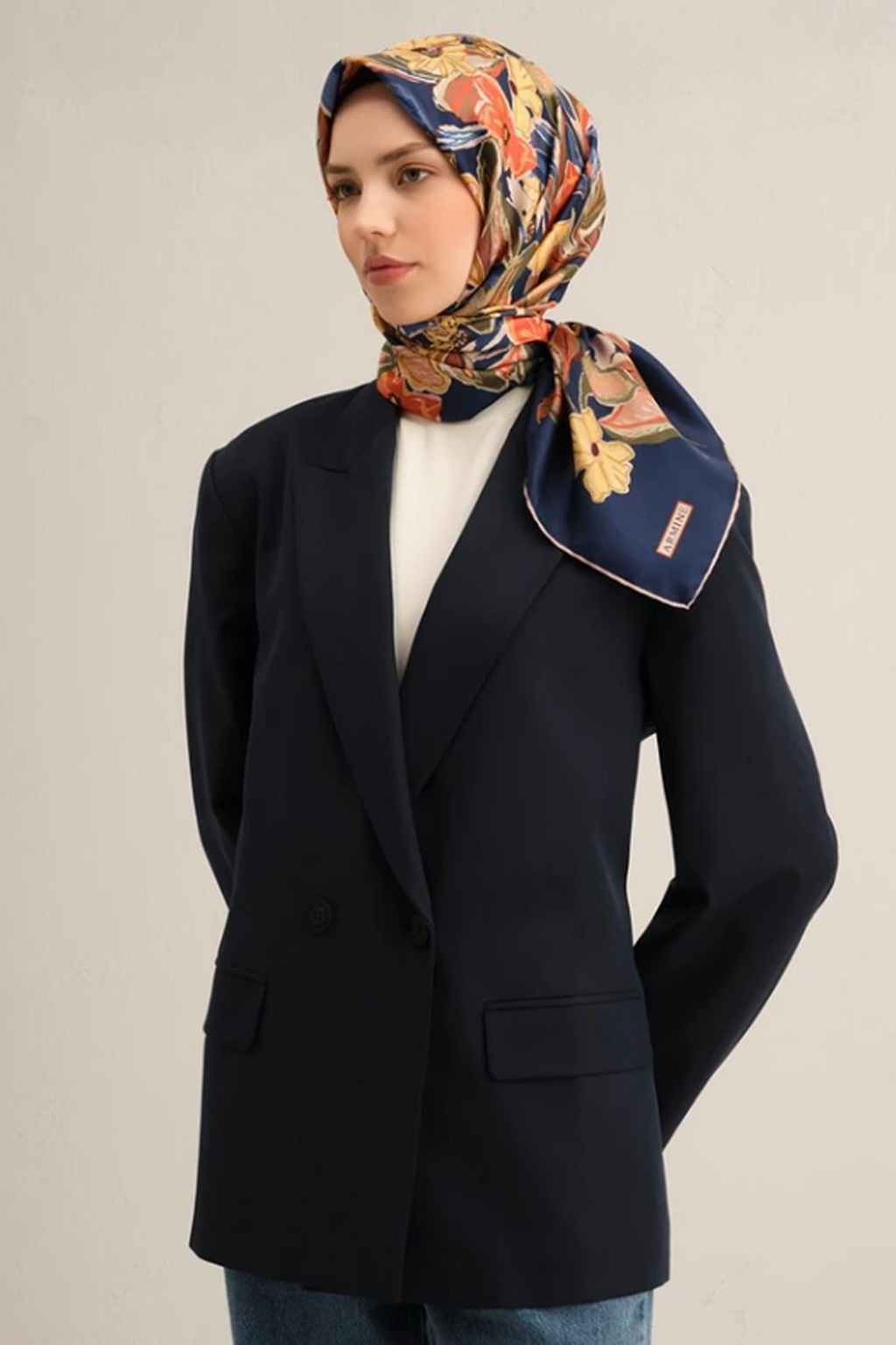 Armine 25 Yaz 9332 Saf İpek Twill Eşarp Lacivert