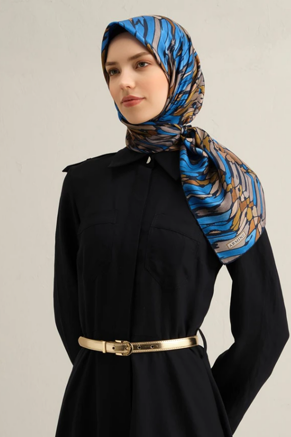 Armine 25 Yaz 9335 Saf İpek Twill Eşarp Saks Mavi