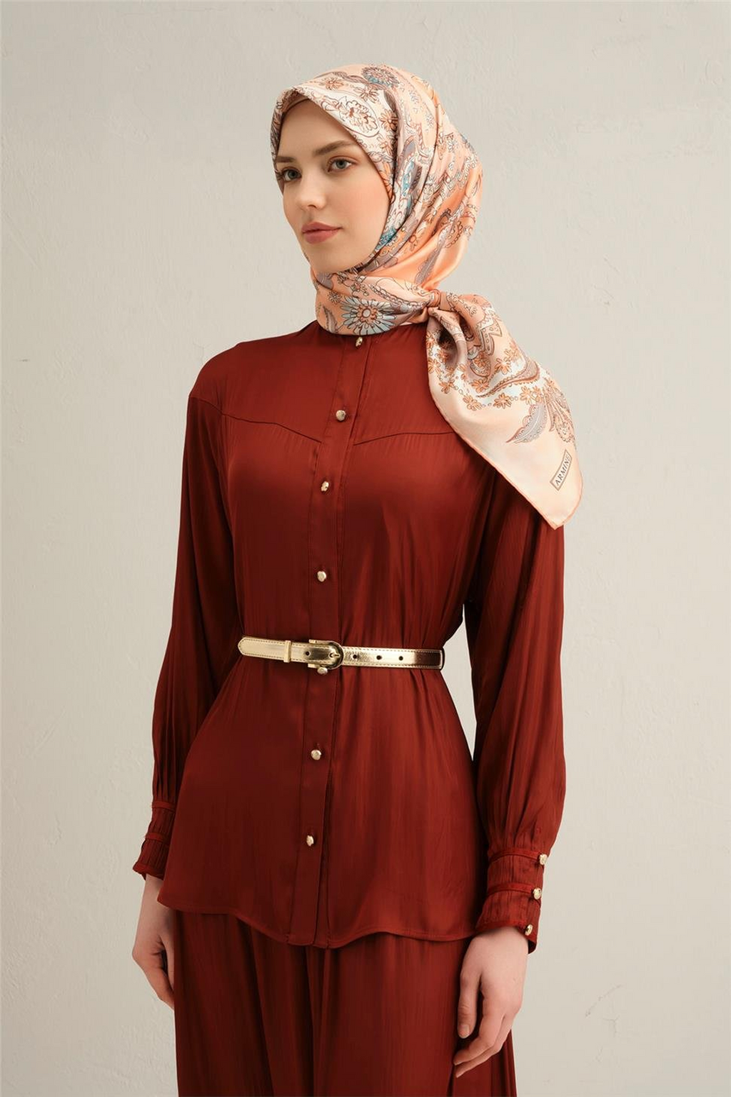 Armine 25 Yaz 9338 Saf İpek Twill Eşarp Somon