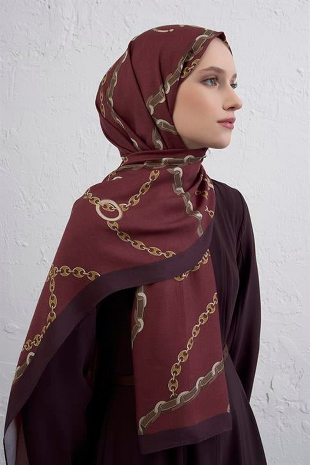 Armine 25k İpek Tensel Şal -3 Bordo