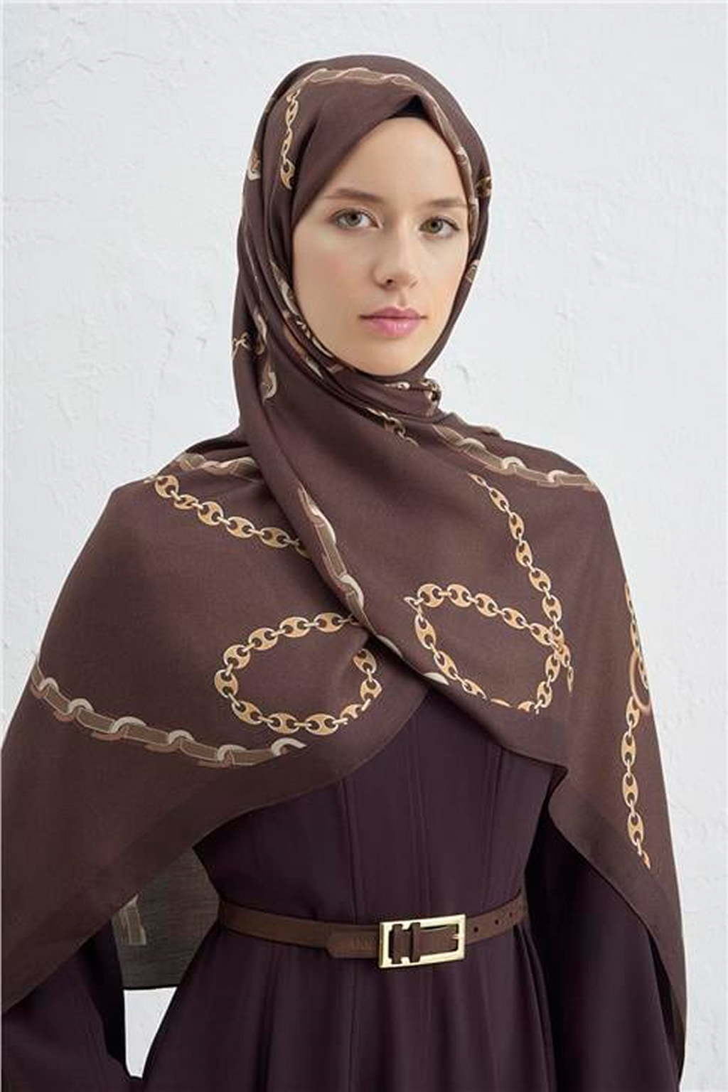Armine 25k İpek Tensel Şal -3 Kahve