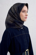 Armine 25winter Silk Scarf-11 Navy Blue