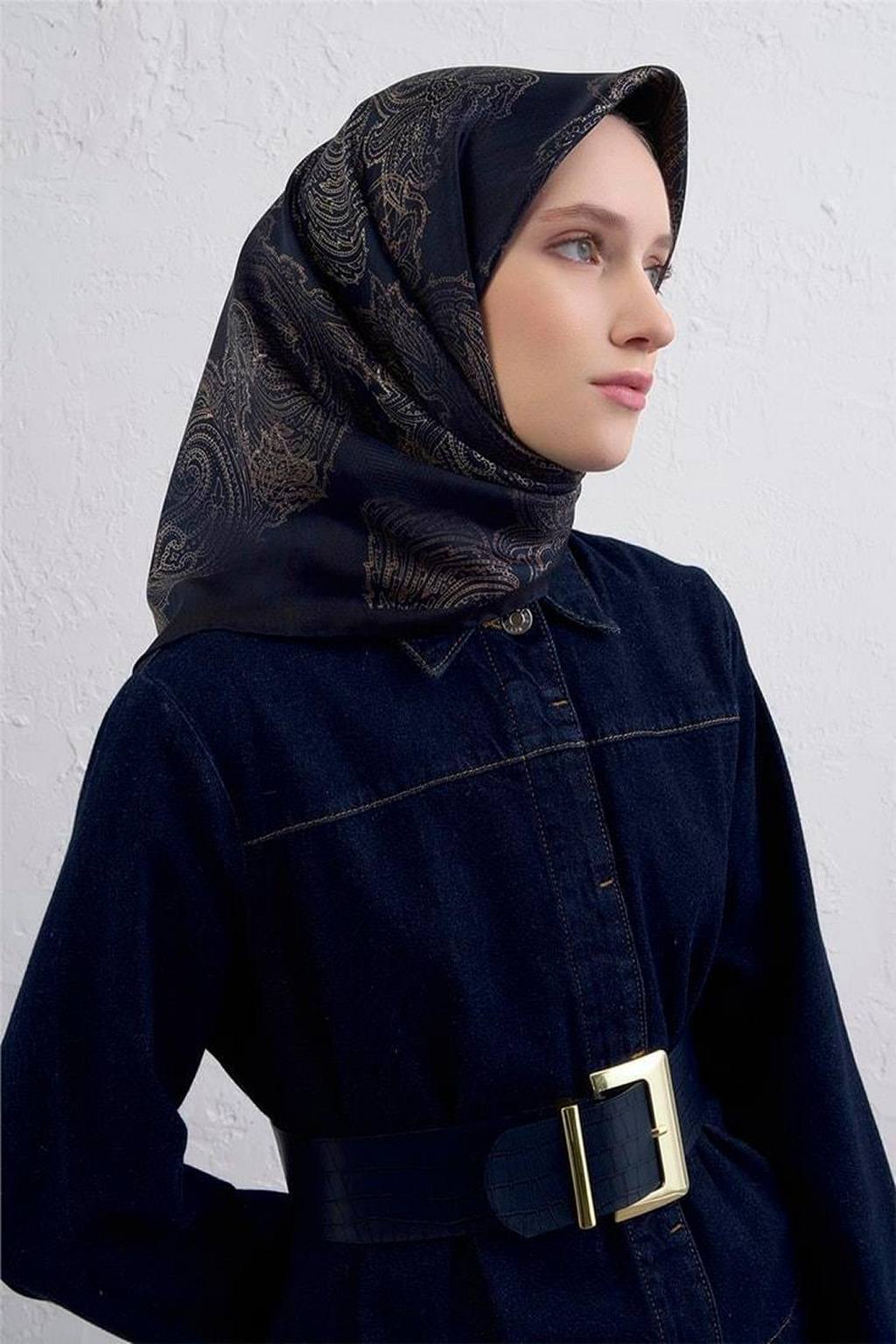 Armine 25winter Silk Scarf-11 Navy Blue