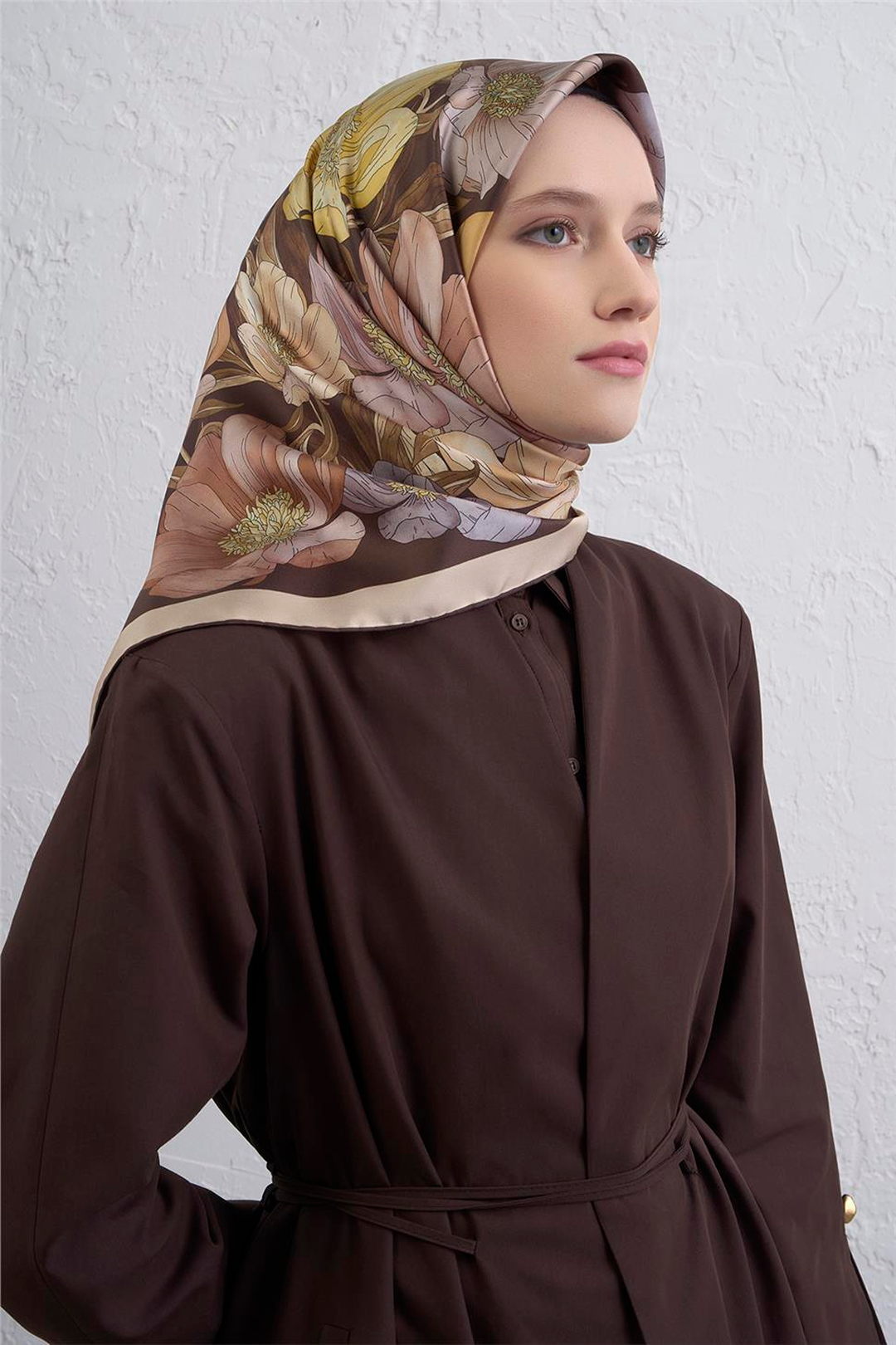 Armine 25winter Silk Scarf-12 Dark Brown