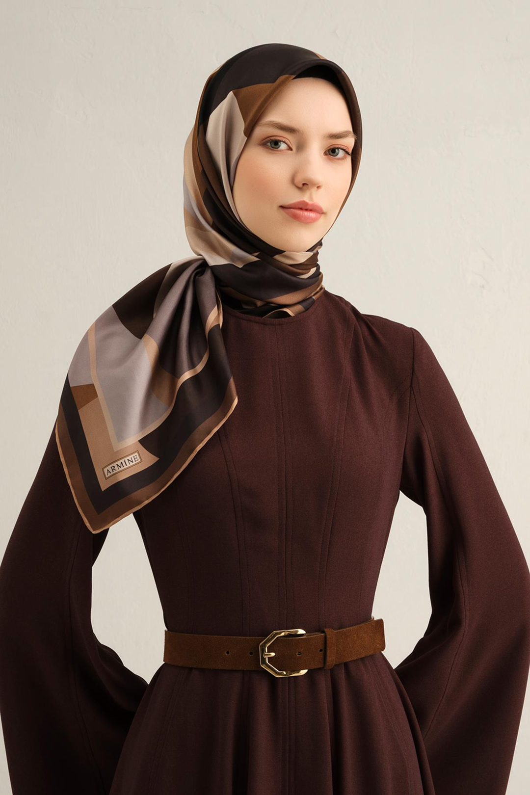 Armine Nostalji Twil Saf İpek Eşarp 25k9331 Kahve