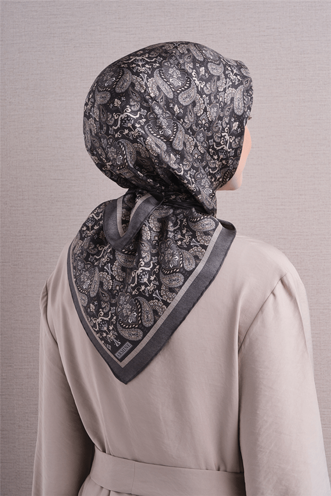 Armine Twil Saf İpek Eşarp 26k9609 Füme