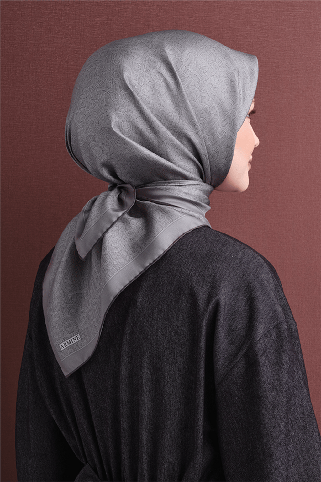 Armine Twill Pure Silk Scarf 26k9601 Anthracite