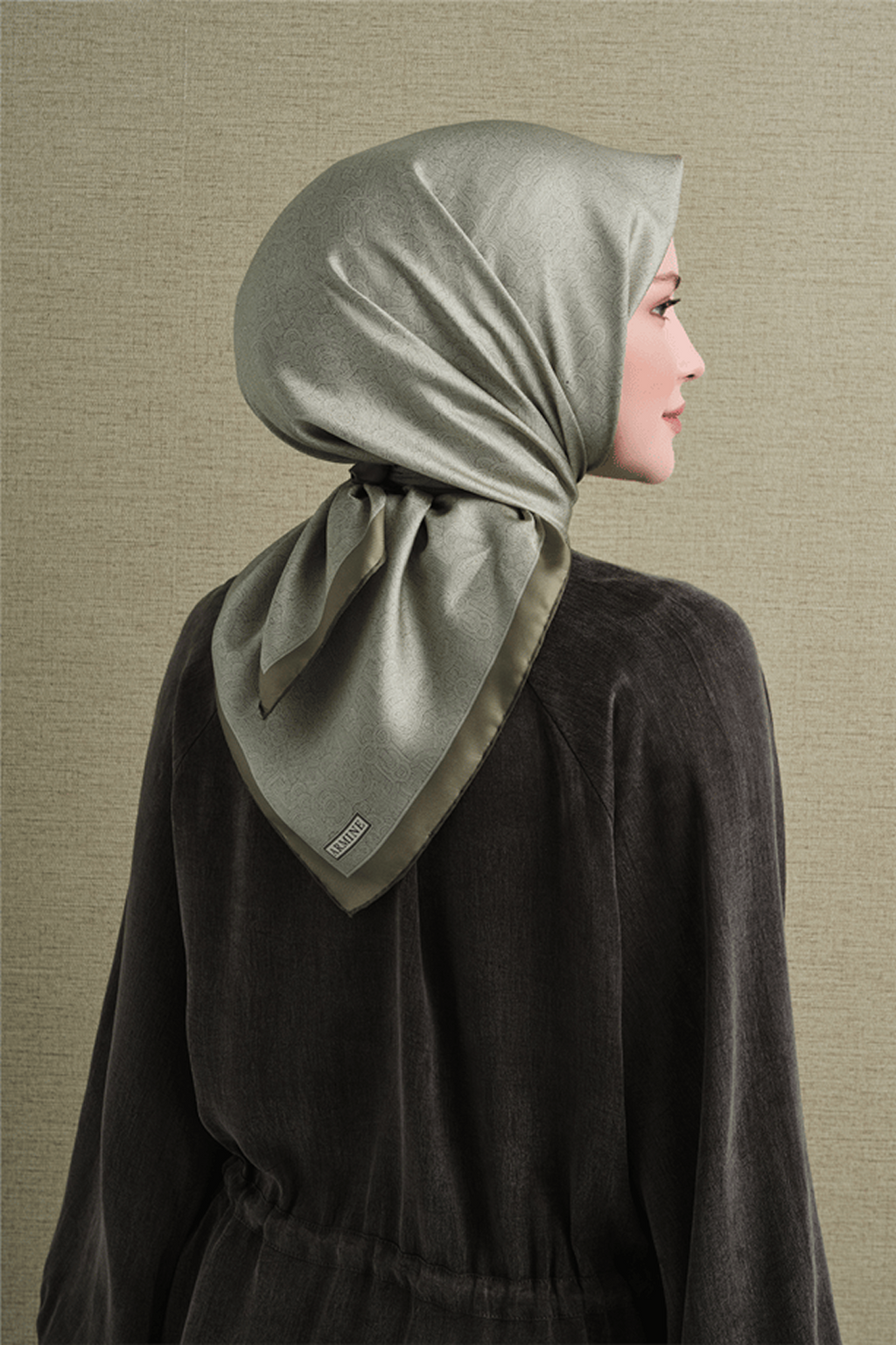 Armine Twill Saf İpek Eşarp 26k9601 Yağ Yeşili