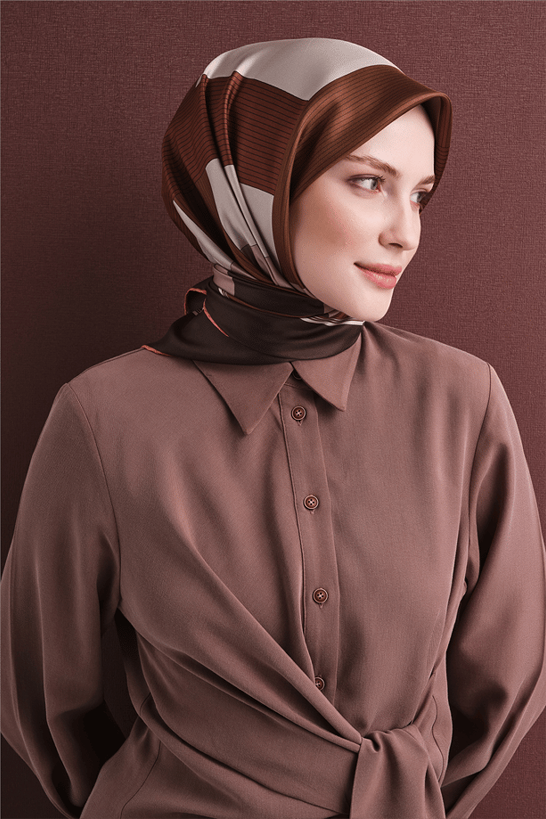 Armine Twill Saf İpek Eşarp 26k9610 Sütlü Kahve